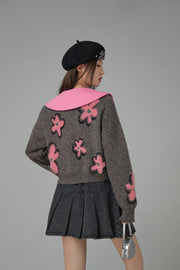 Dramatic Flowers Crop V-Neck Knit Sweater