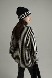 High Neck Stripe Zip-Up Sweatshirt