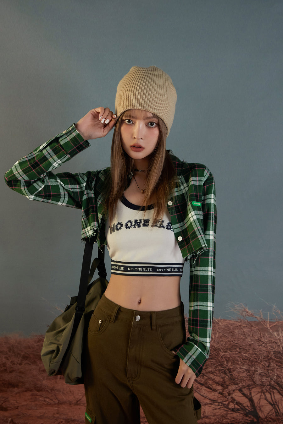 CHUU Scottish Check Cropped Shirt