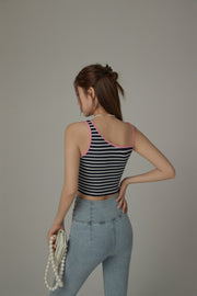 Unbalanced Striped Sleeveless Crop Top