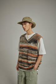 Mixed Color Blur Stripes Knit Vest