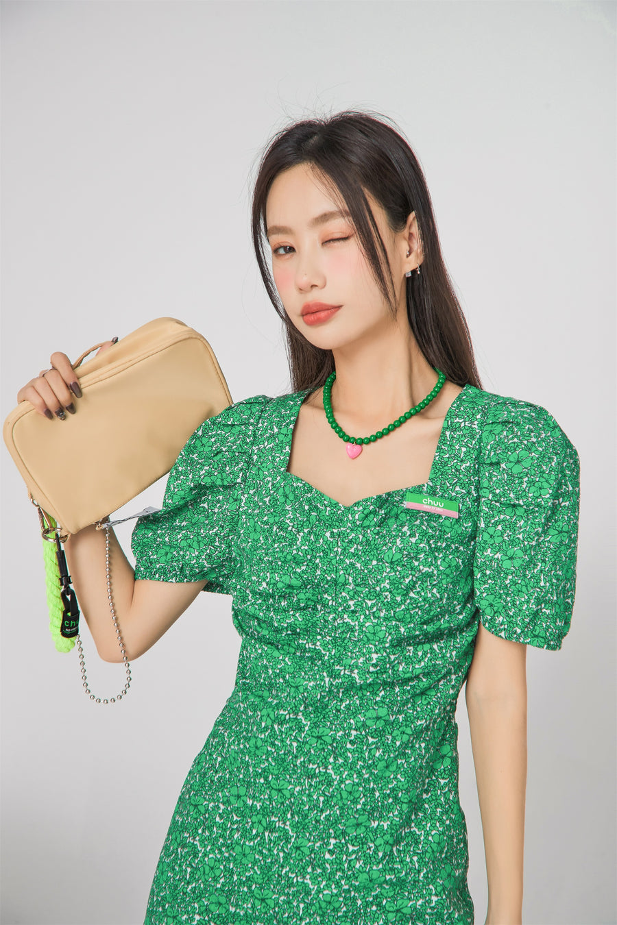 CHUU Puff Sleeve Flower Dress