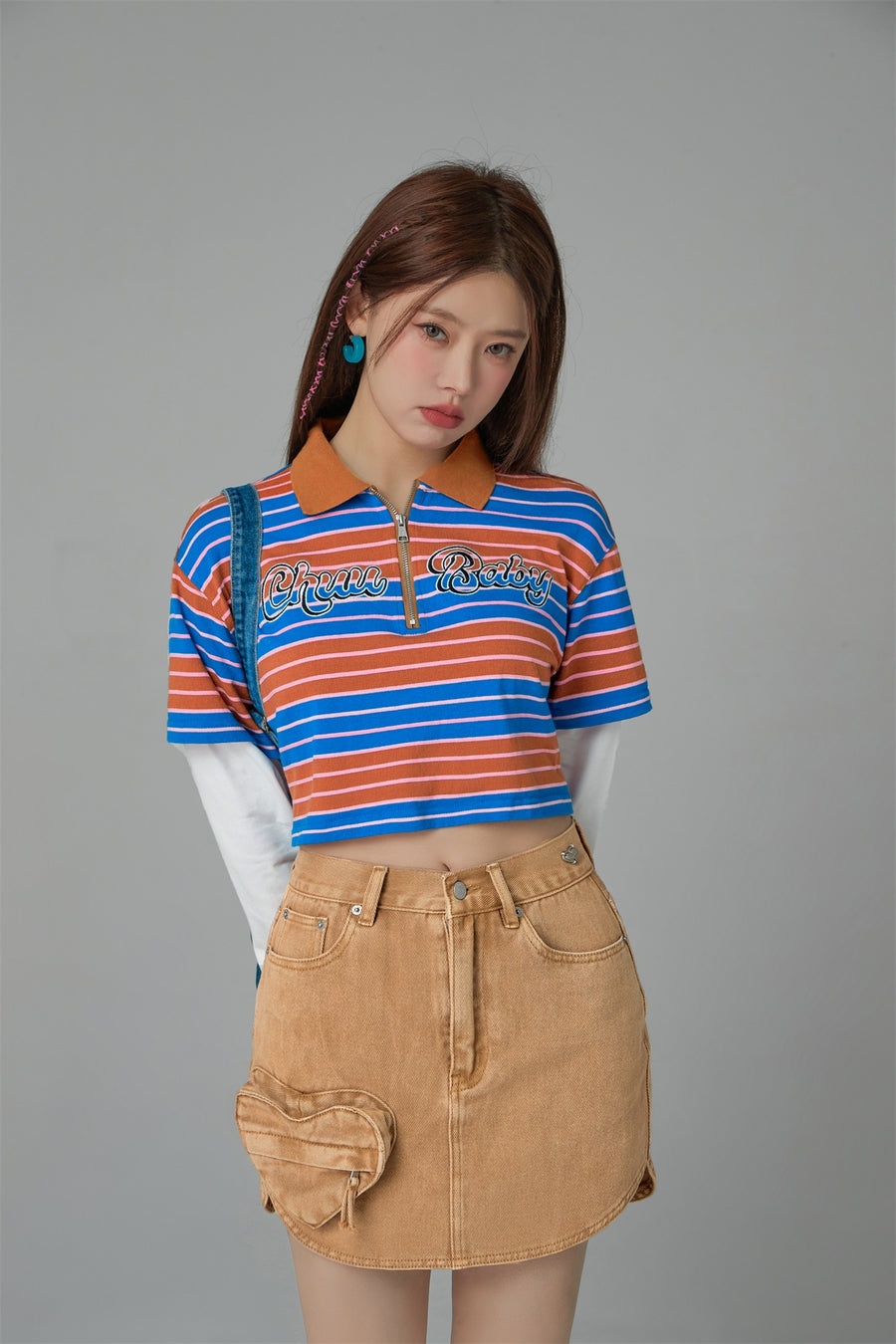 CHUU Only Upwards Color Stripe Crop T-Shirt