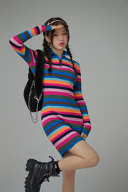 Colorful Skies Rainbow Striped Knit Dress