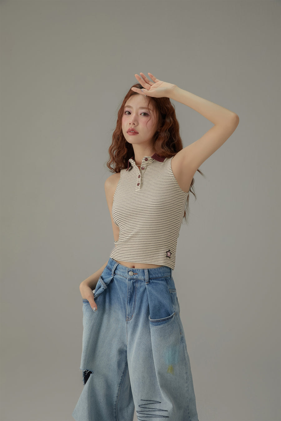 CHUU Collar Stripe Sleeveless Top