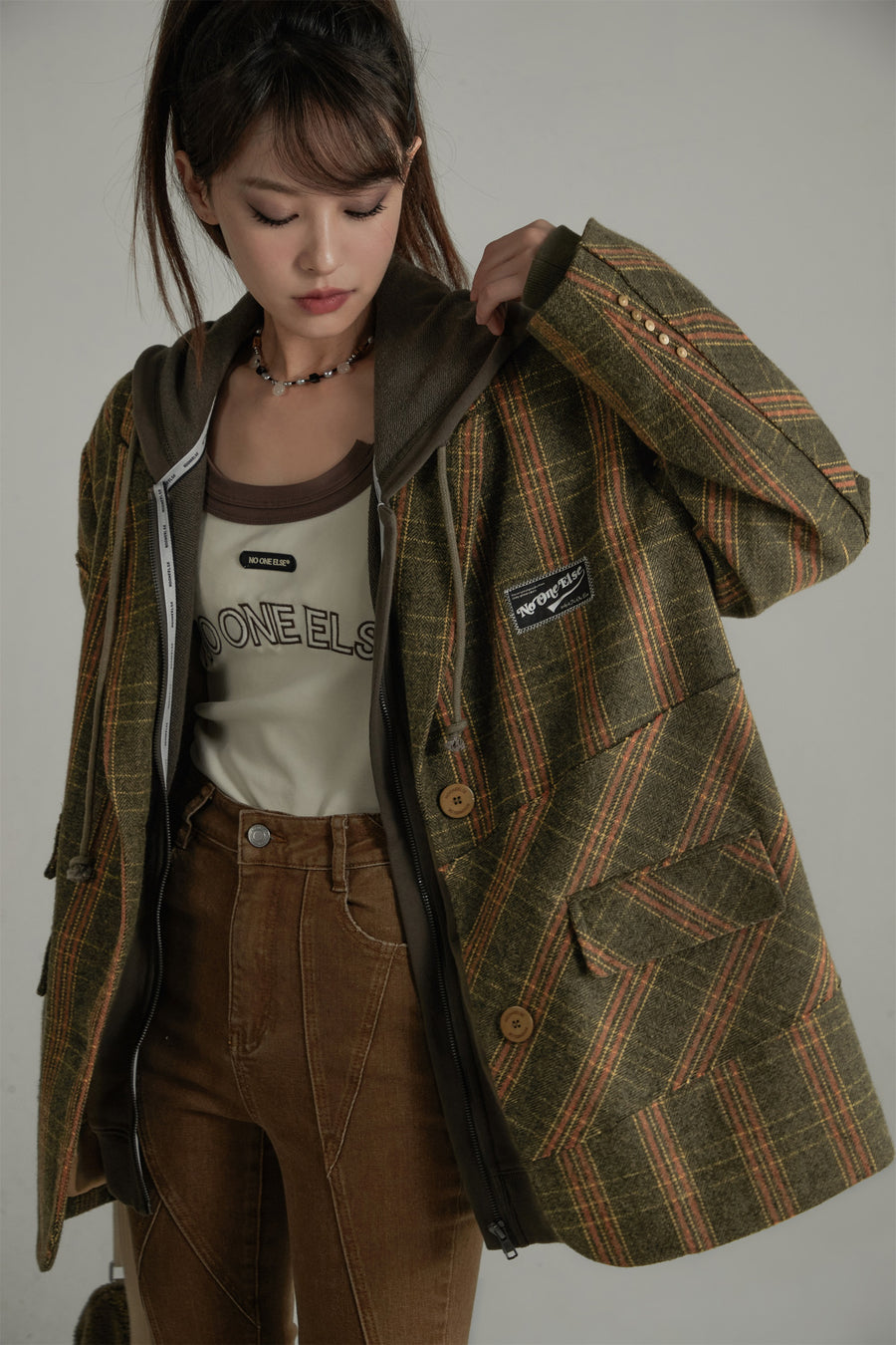 CHUU Vintage Wool Check Overfit Jacket