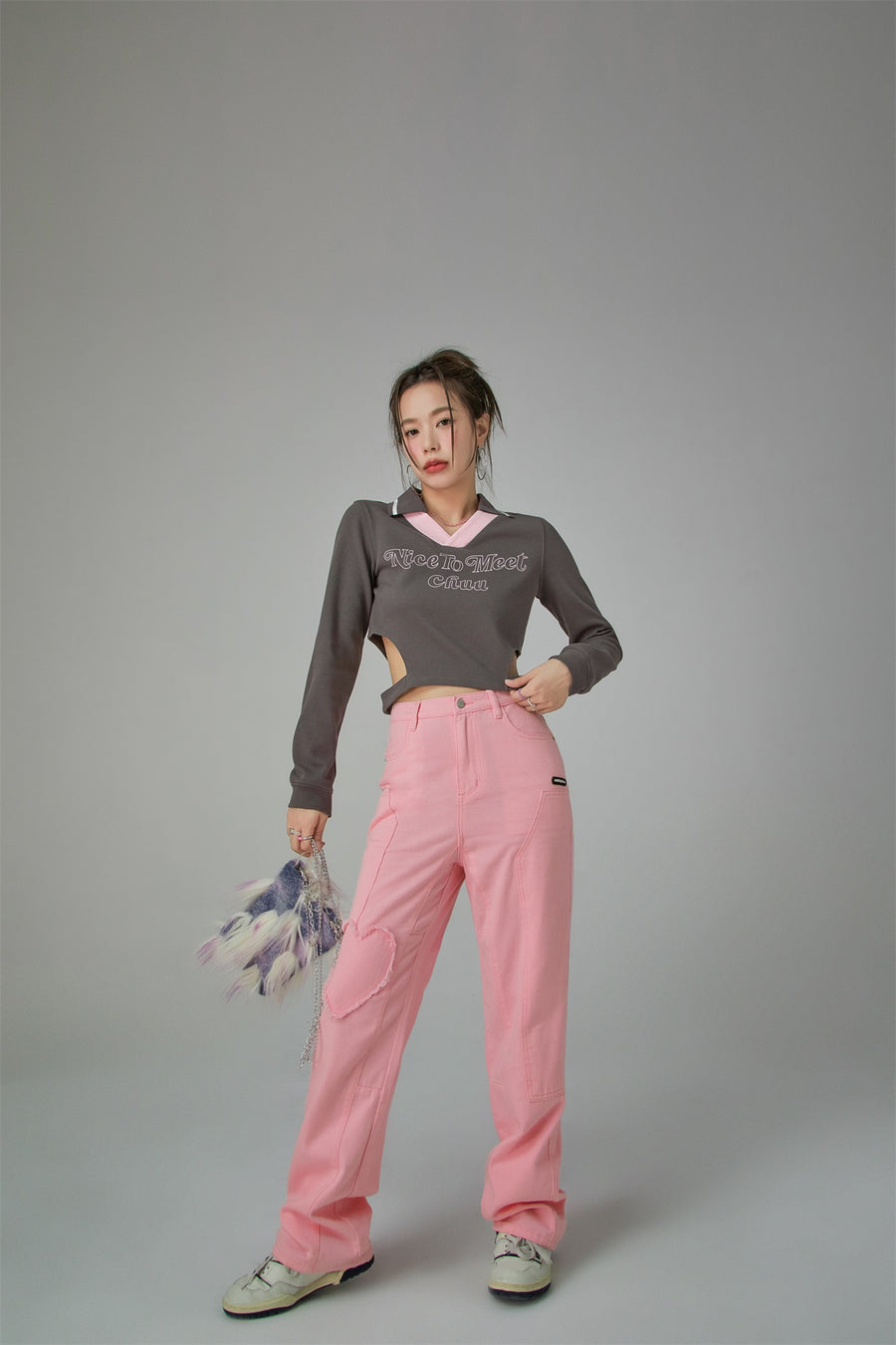 CHUU Side Note Slit Cropped T-Shirt