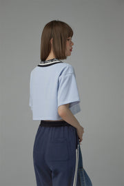 Chuu Lapel Striped Cropped T-Shirt