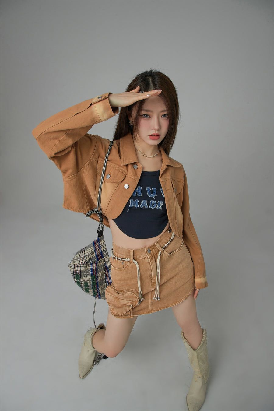 CHUU Heart Pocket Denim Skirt