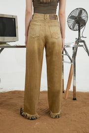 Gradient Wide Denim Frayed Pants