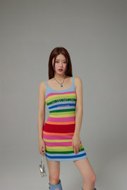 Rainbow Stripes Knit Cami Dress