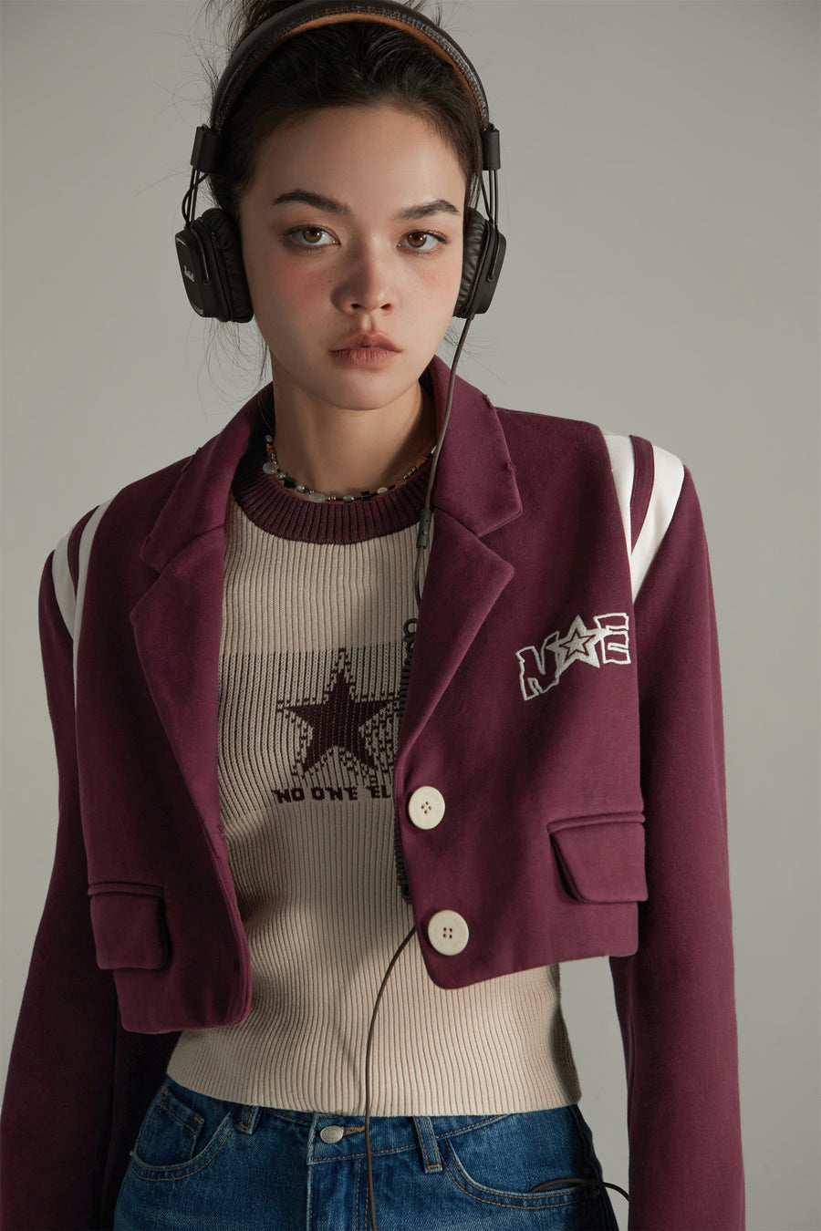 CHUU Cropped Varsity Jacket