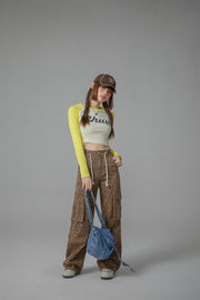 Leopard Pocket Denim Long Pants