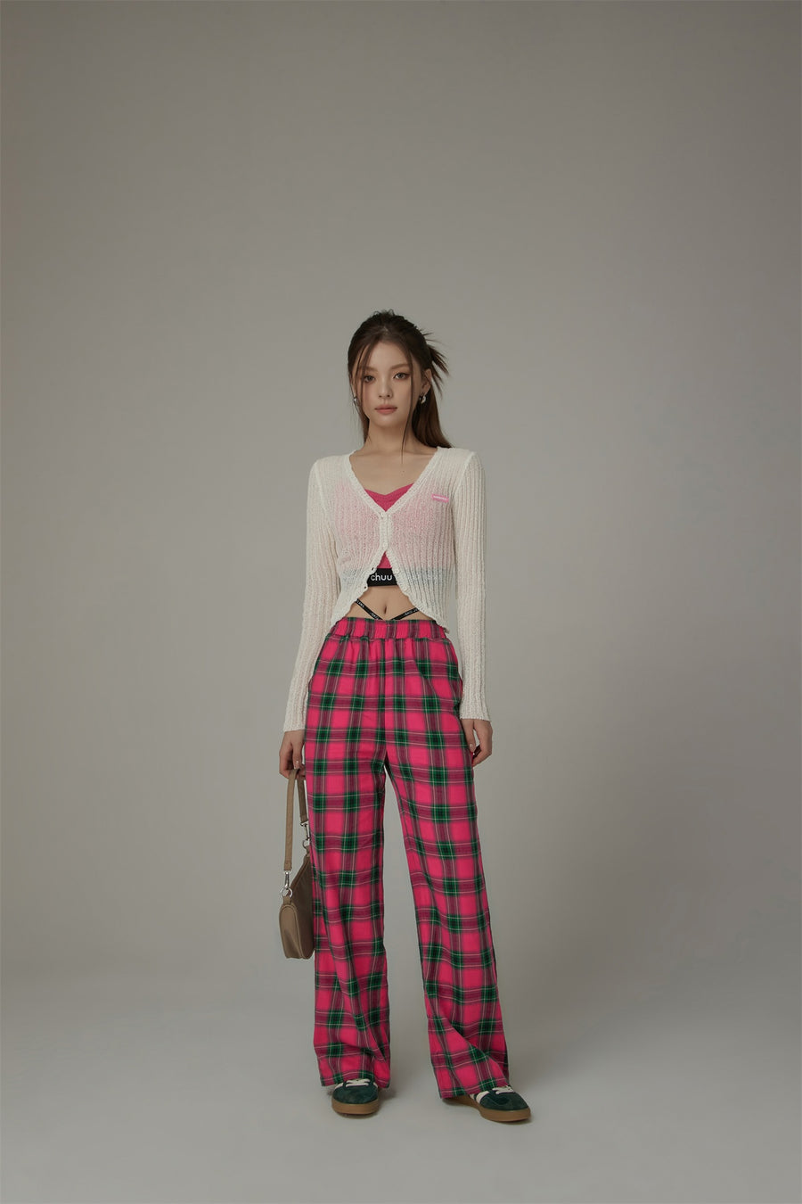 CHUU Check Wide Pants