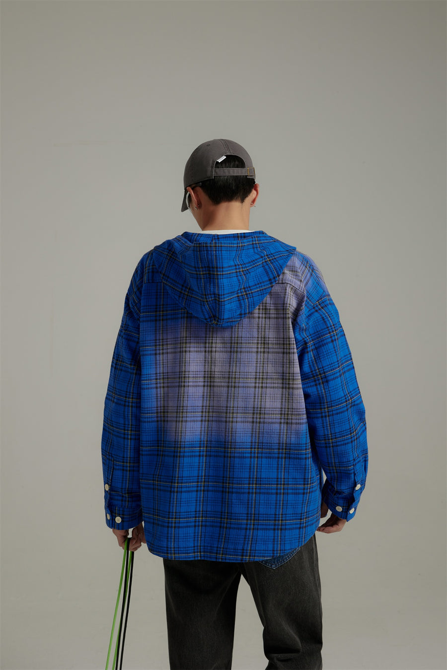 CHUU String Check Hooded Shirt