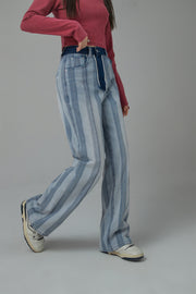 It Went Just Like This Ribbed Color Block Jeans