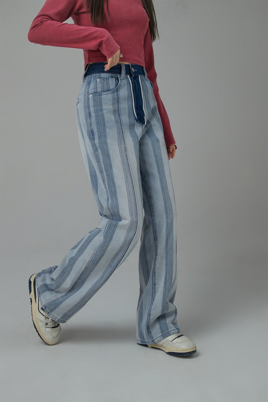 CHUU It Went Just Like This Ribbed Color Block Jeans