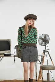 Zig Zag Colored Stripe Knit Sweater