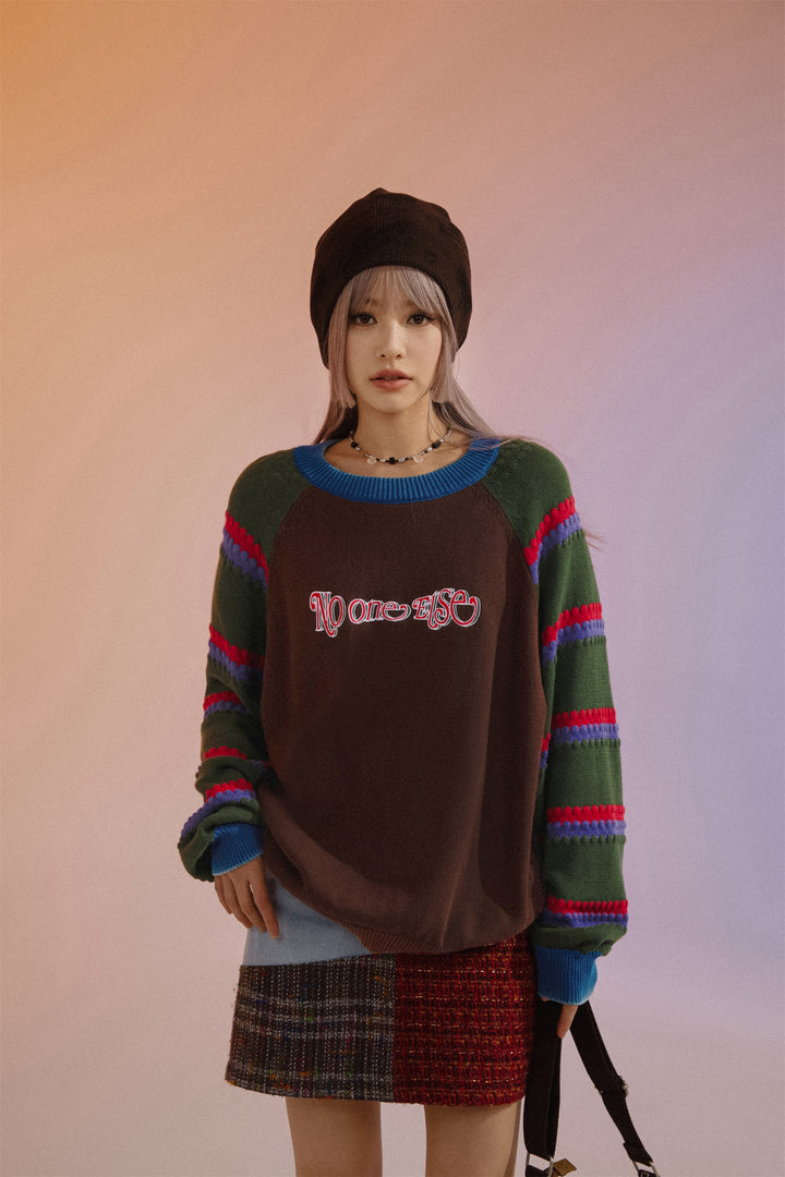 Embroidered Raglan Knit Sweater