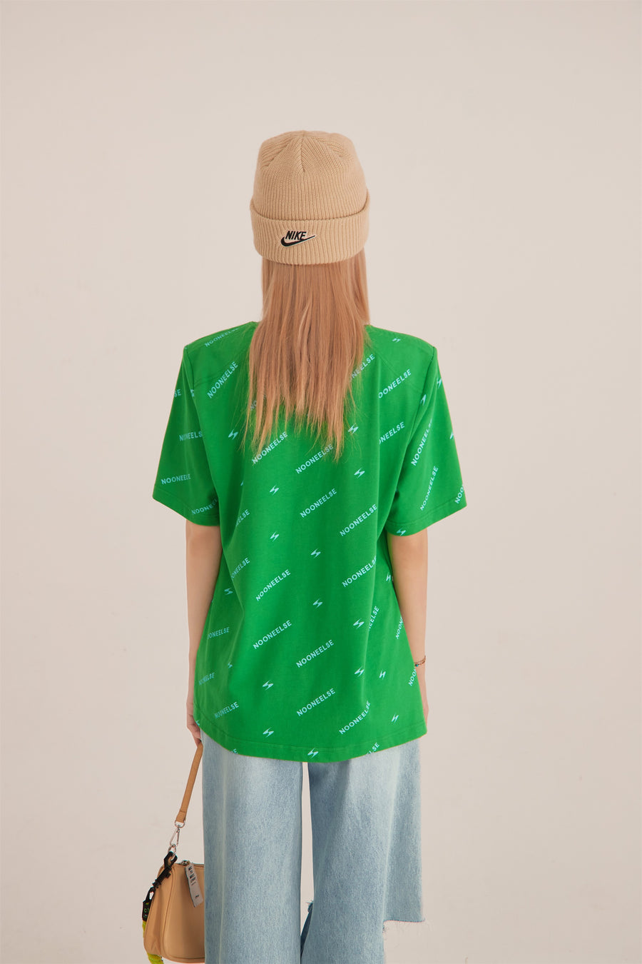 CHUU Wide Side Slit Green T-Shirt