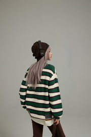 Polo Neck Stripe Knit Top