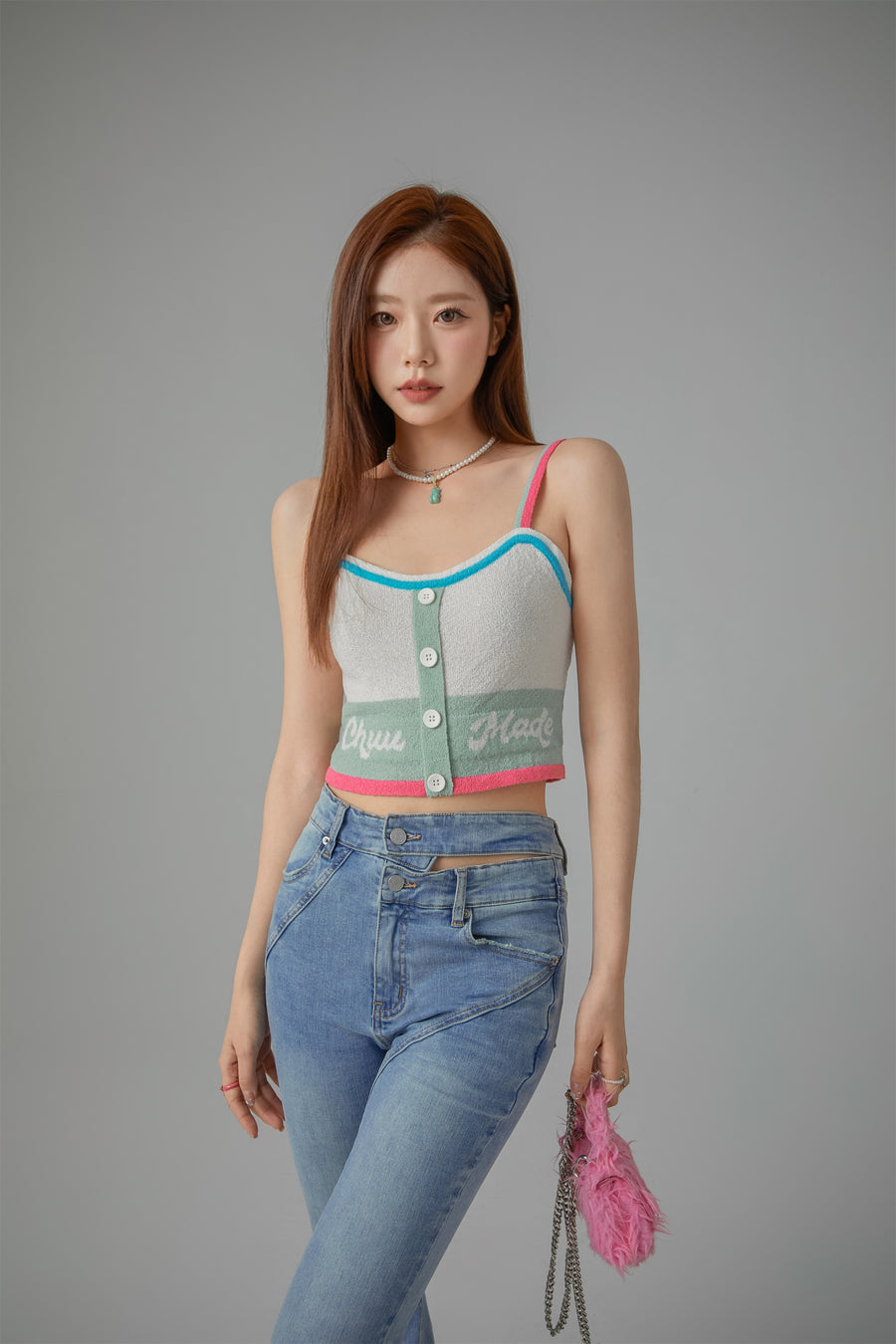 CHUU Color Lined Button Bustier Top