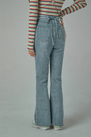 Waist Wrap Checkered Bootcut Jeans