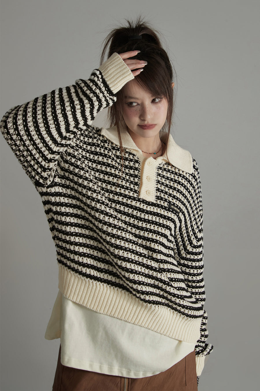 CHUU Vintage Loose Fit Stripe Knit Sweater