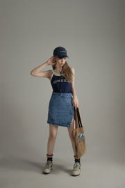 Unbalanced A-Line Denim Skirt