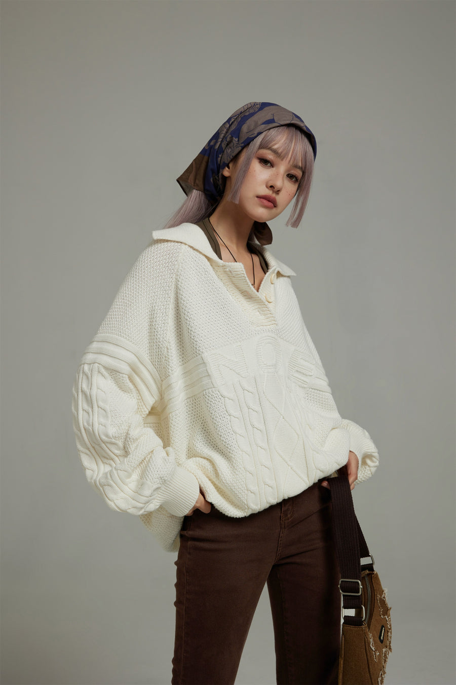 CHUU Polo Neck Overfit Knit Sweater