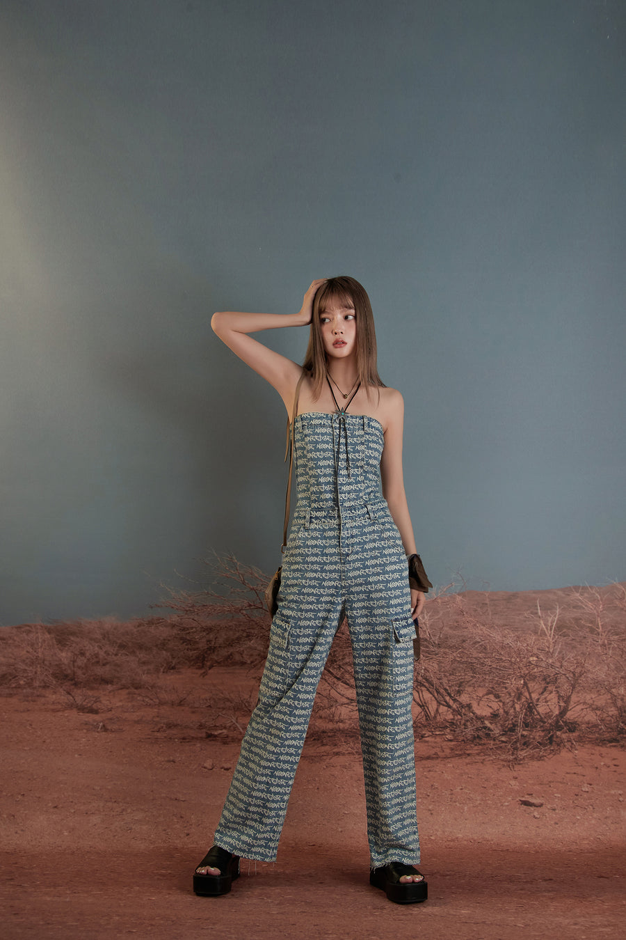 CHUU Vintage Tube Top Denim Jumpsuit