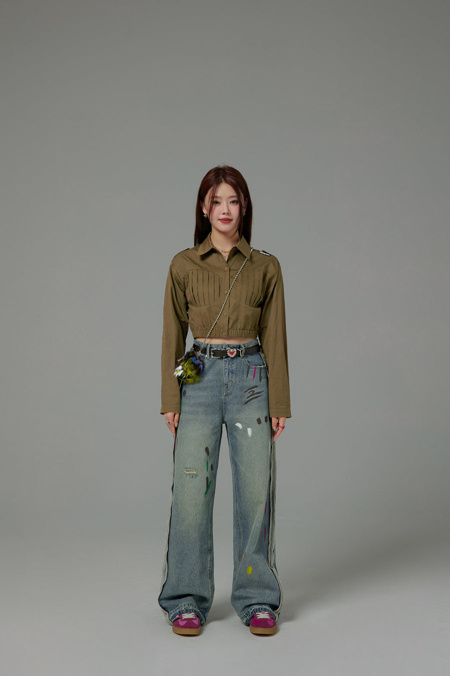 CHUU Paint Streaks Straight Wide Denim Pants