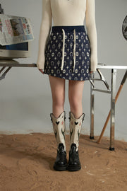 Western Pattern Print Unbalanced Skirt