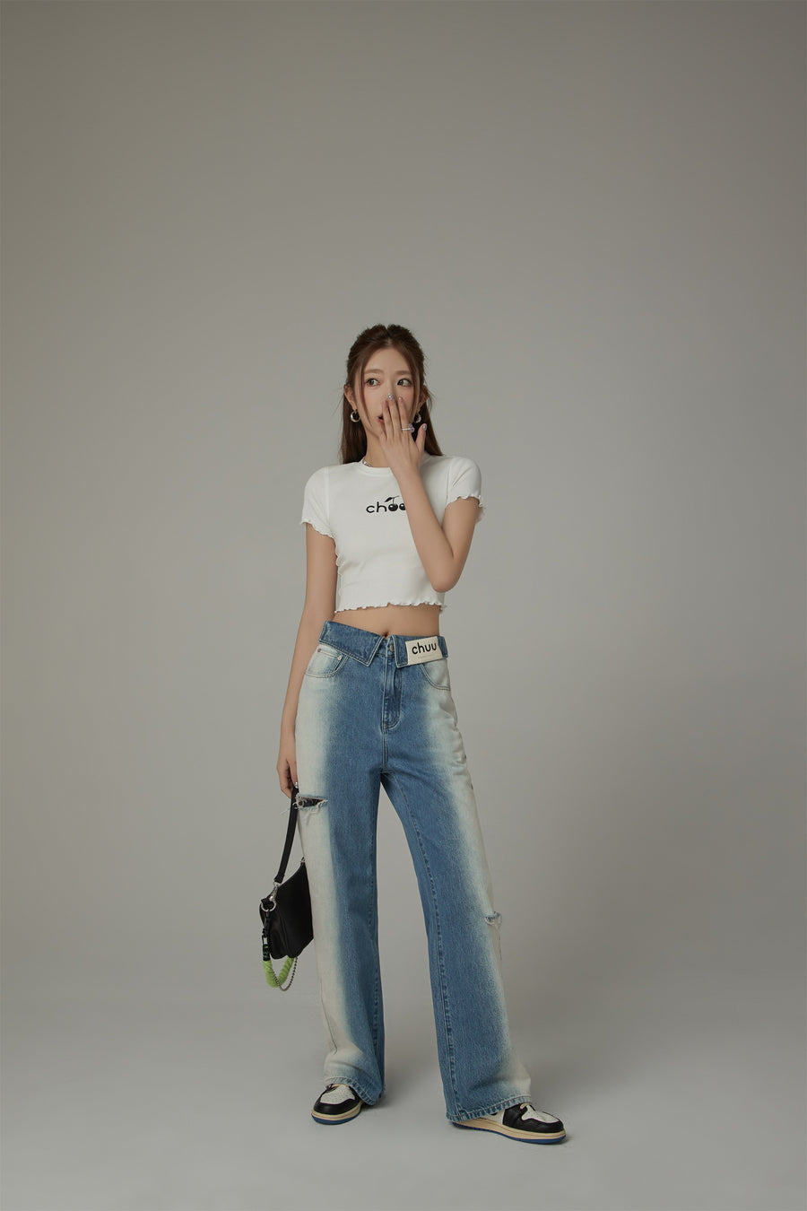 CHUU Chuu Cherry Lettuce Hem Cropped Top