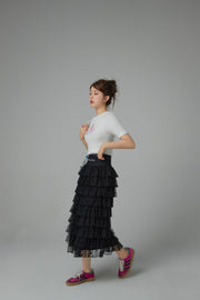 Stars Chiffon Frill Maxi Skirt