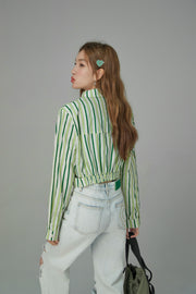 Cutout Striped Crop Shirt