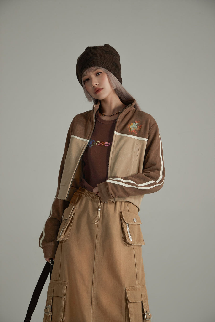 CHUU High Neck Crop Zip-Up