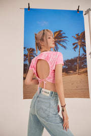 Open-Back Shirring Tie-Dye Crop Top