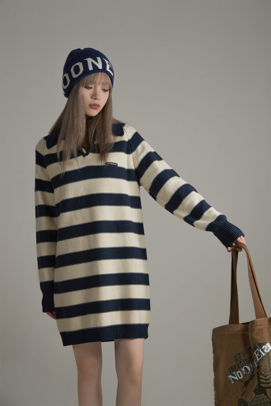 CHUU Color Stripe Polo Knit Dress