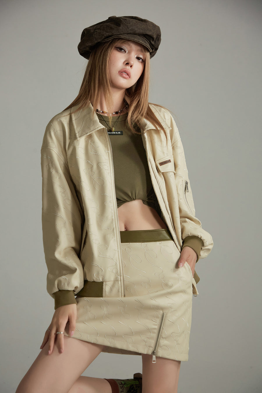 CHUU Noe Subtle Stitching Leather Jacket