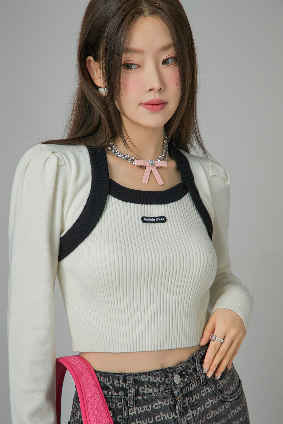 CHUU Jumping With Joy Cropped Knit Top