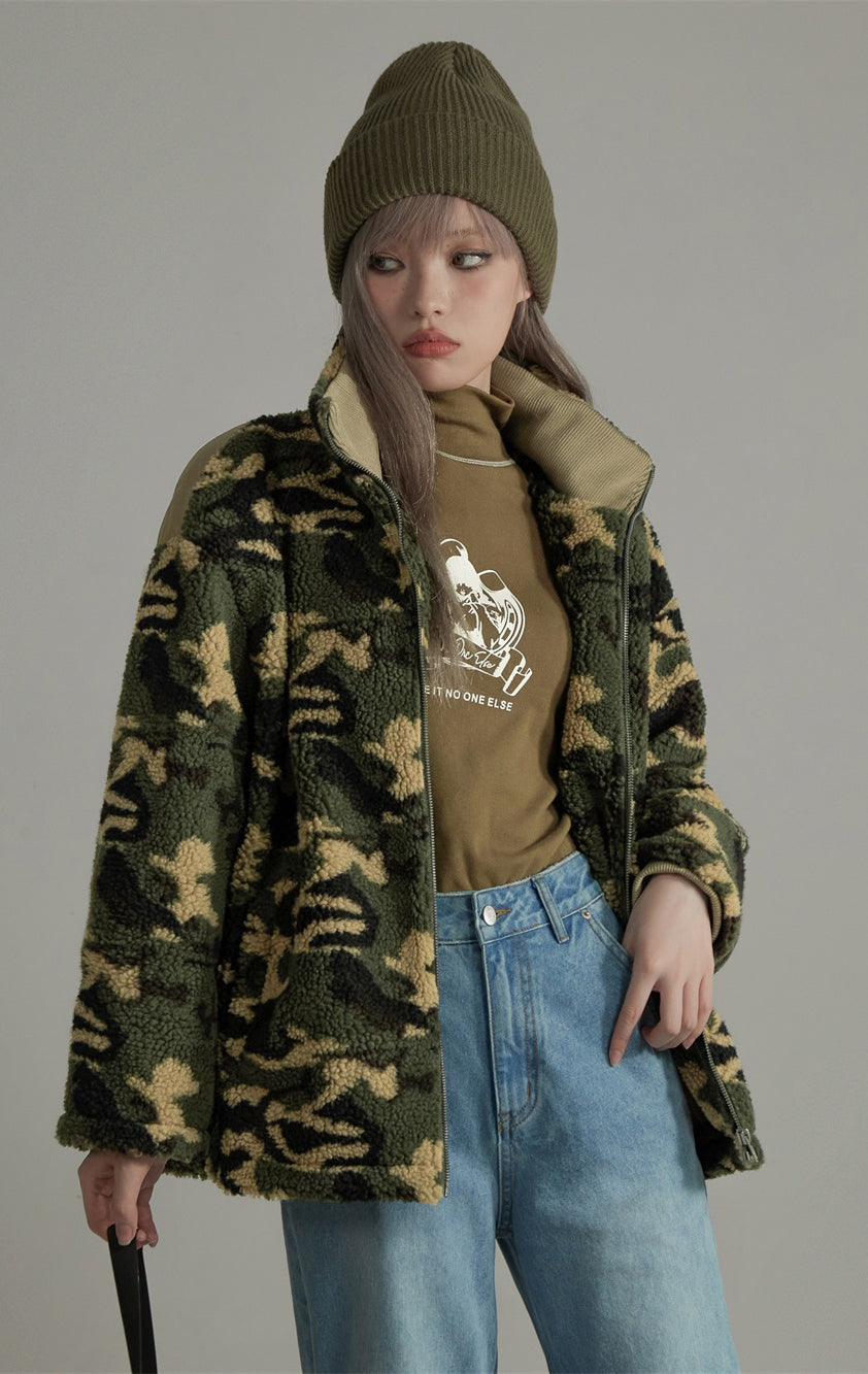 CHUU Camouflage Fleece Zip-Up Jacket