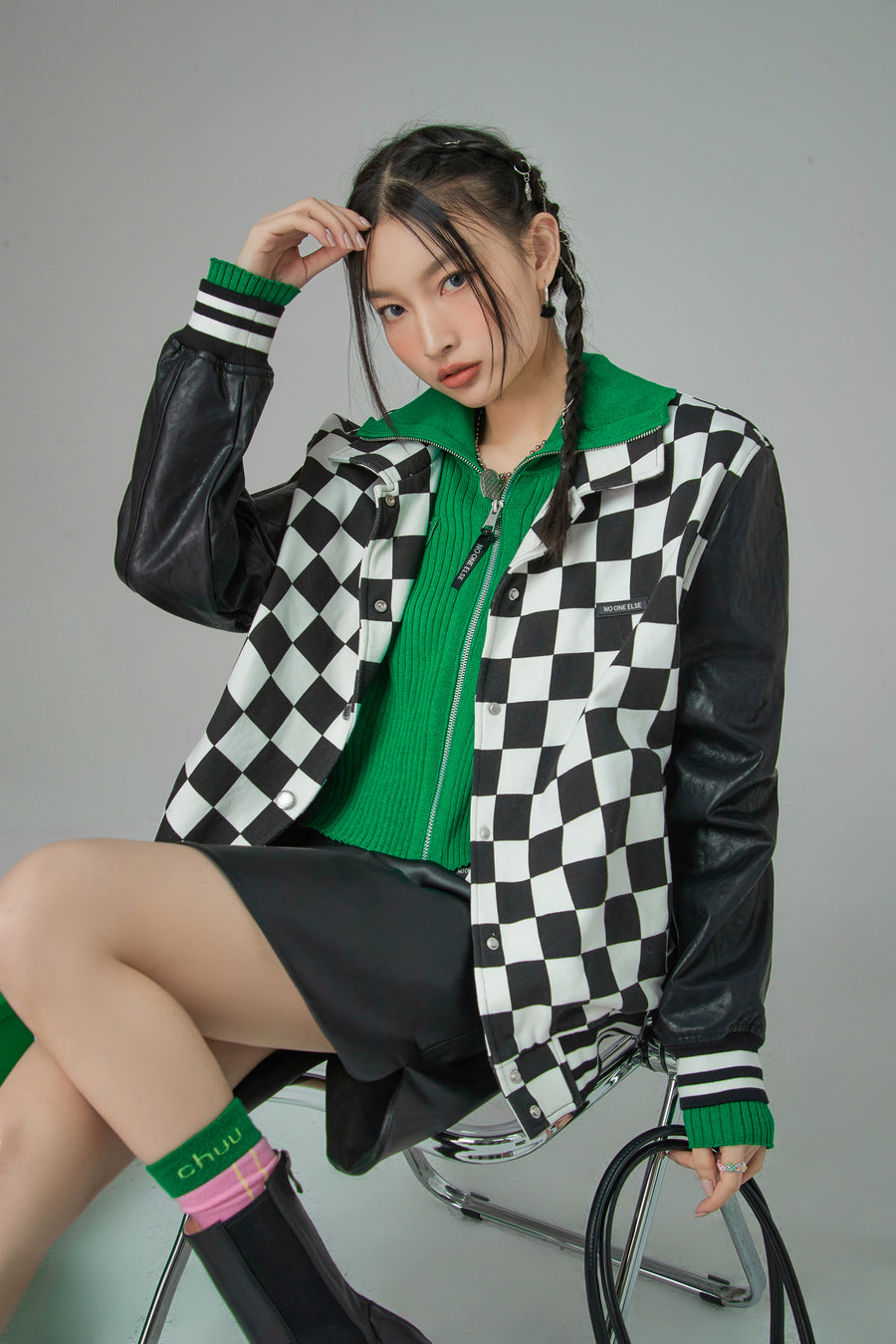 CHUU I Am Much More Me Checkered Jumper Jacket