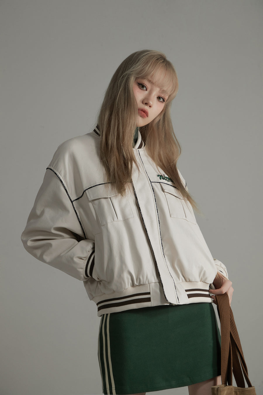 CHUU Faux Leather Pocket Zip-Up Jacket