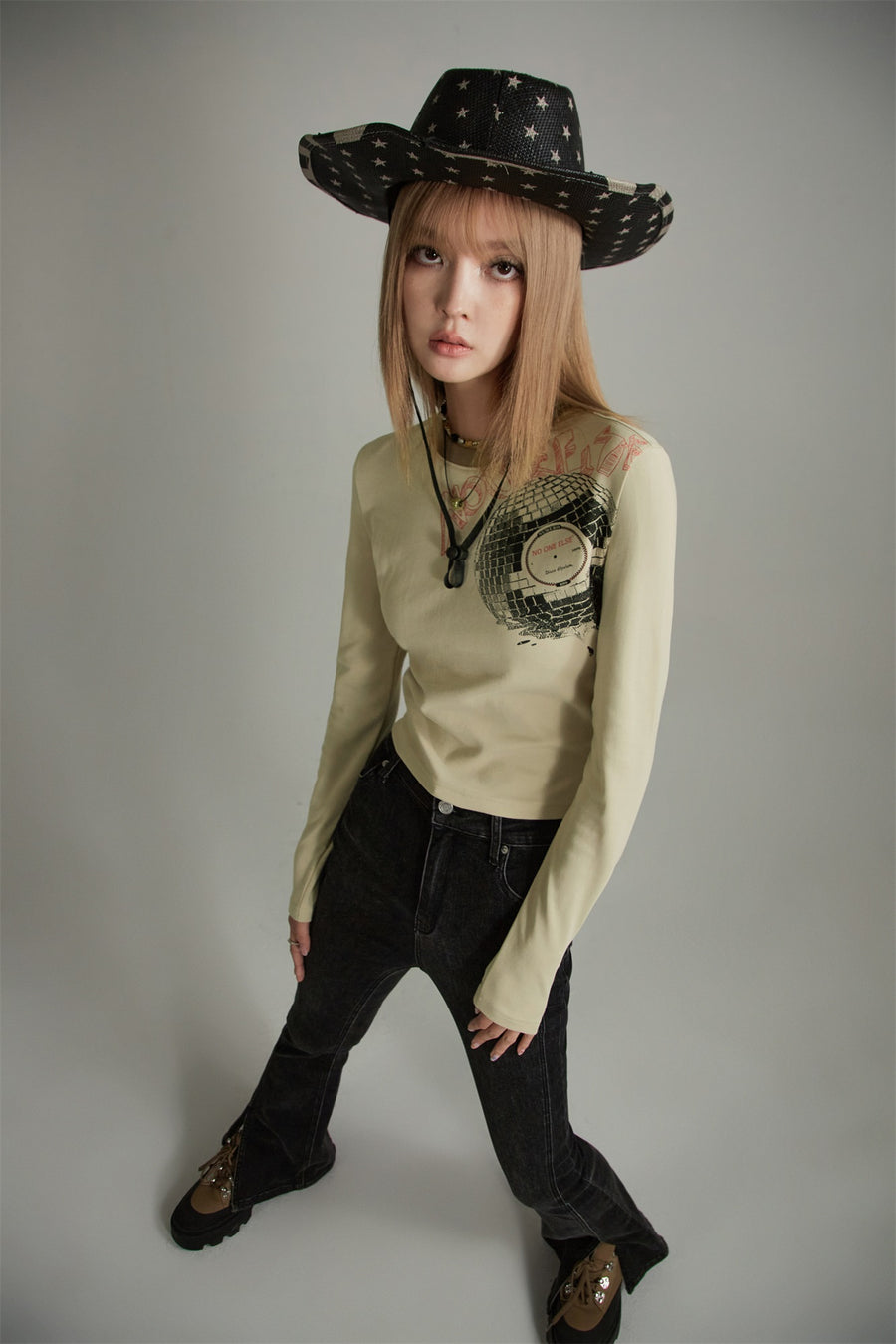 CHUU Slim Printed Cropped T-Shirt