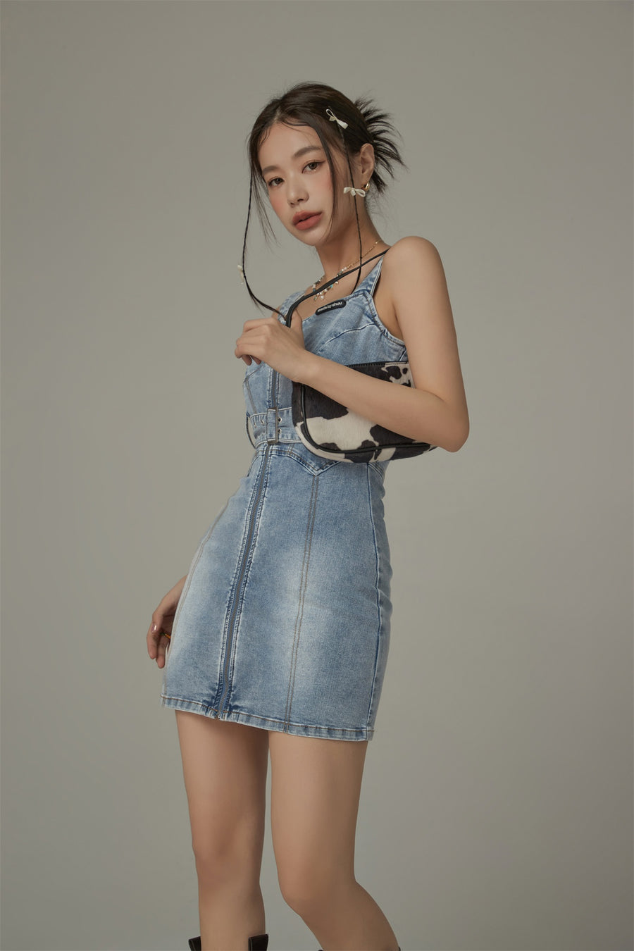 CHUU Denim Bustier Belt Mini Dress