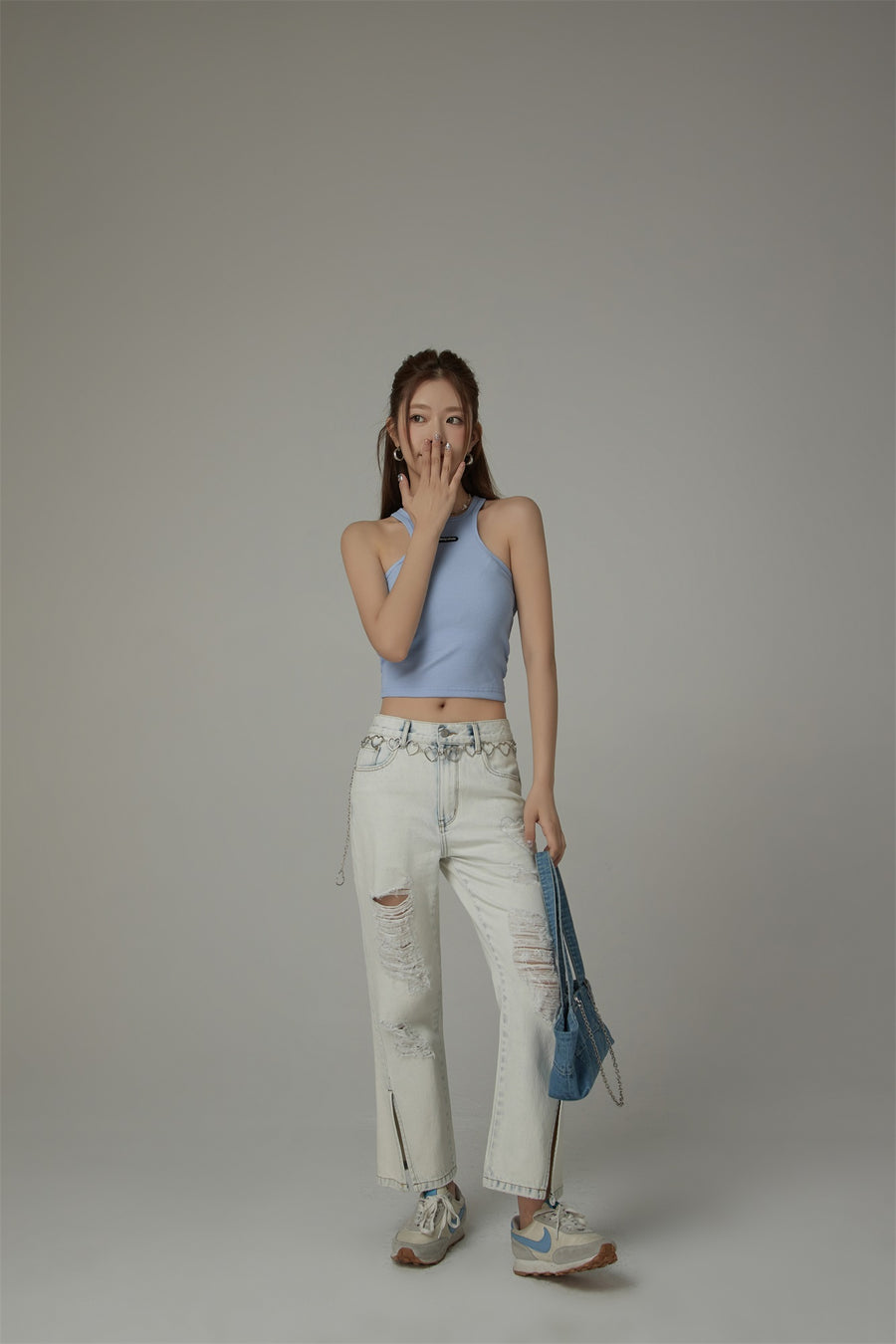 CHUU Distressed Slit Bootcut Denim Jeans