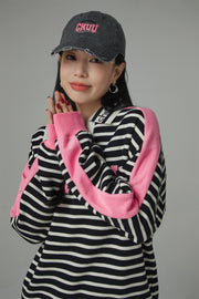 I Like You Half Zip-Up Color Stripe Sweatshirt