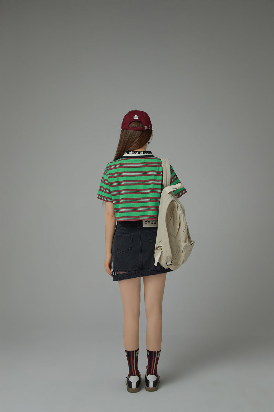 CHUU Striped Cropped T-Shirt