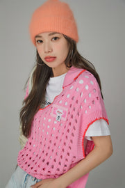 Ex-Varsity Girl Crochet Vest Sweater